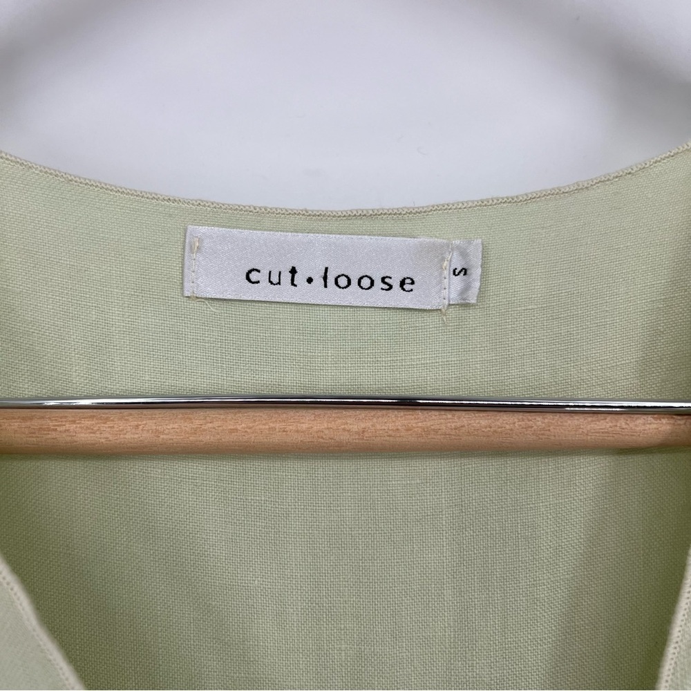 Cut Loose Tie Front Lime‎ Green Linen Midi Dress - Picture 3 of 13